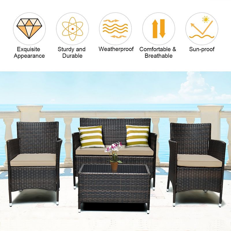 Costway 8PCS Rattan Patio Furniture Set Cushioned Sofa Chair Coffee Table Red\Brown\Turquoise, 5 of 11