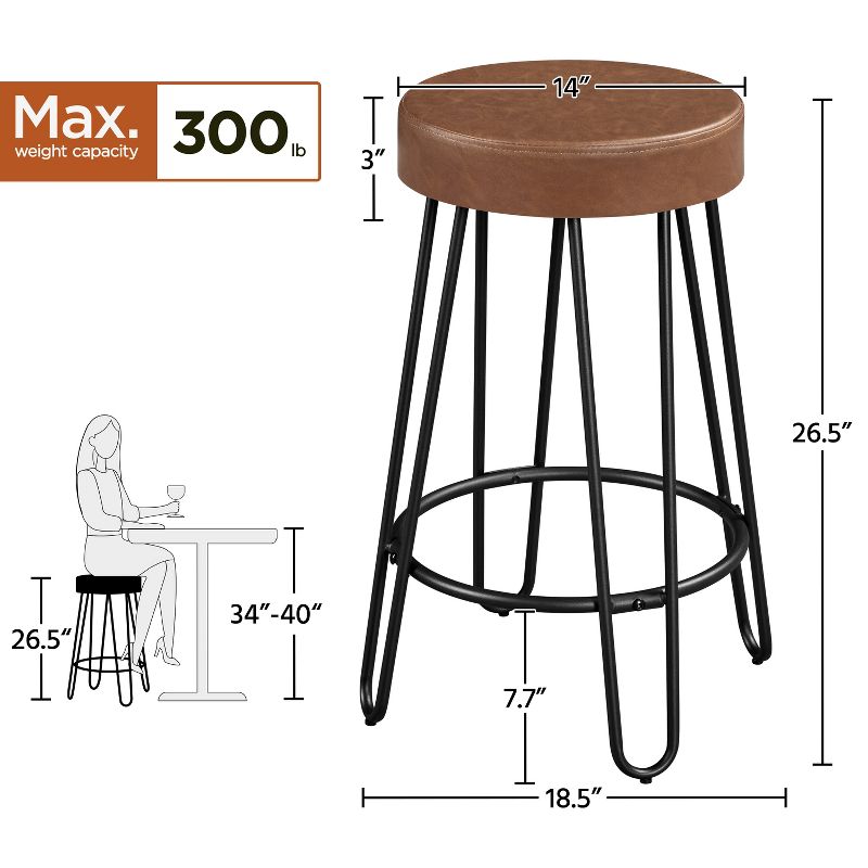 Yaheetech Set of 2 Faux Leather Round Backless Counter Stools, 3 of 7