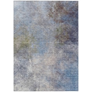 Denim Blue And Ivory Abstract Washable Indoor Outdoor Area Rug - 1 of 4
