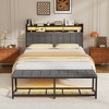 VECELO Full/Queen Upholstered Bed Frame with Storage End of Bed Bench, Platform Bed with Headboard & Charging Station, LED Lights, Gray - 3 of 4