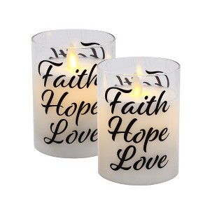 LumaBase Battery-Operated LED Glass Candles with Flickering Flame, Faith Hope Love - Set of 2 - 1 of 4