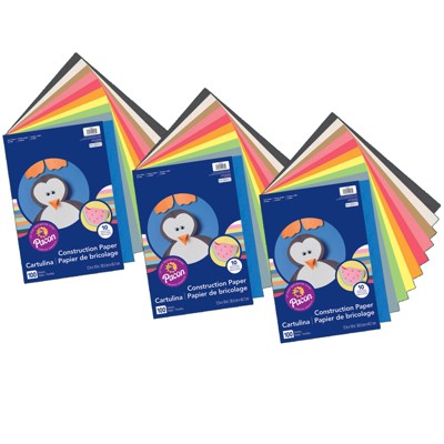 Prang® Lightweight Construction Paper, 10 Assorted Colors, 12" x 18", 100 Sheets Per Pack, 3 Packs