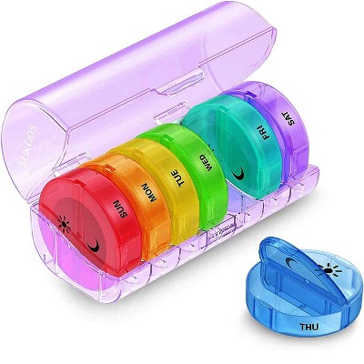 Sukuos 7-Day 2x Pill Organizer, Large Daily Pill Cases for Pills, Vitamins, Fish Oil & Supplements