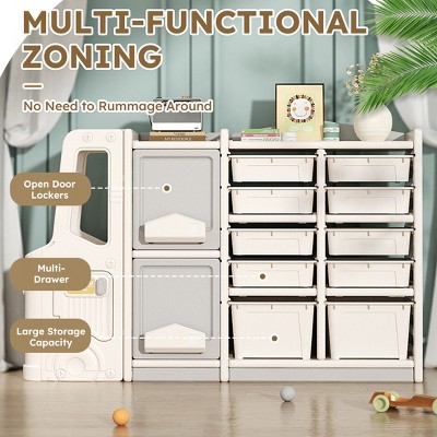 Multilayer Storage Cabinet Children Floor Shelf Toy Building Blocks Picture Book Clutter Storage Organizer for Bedroom Playroom Grey