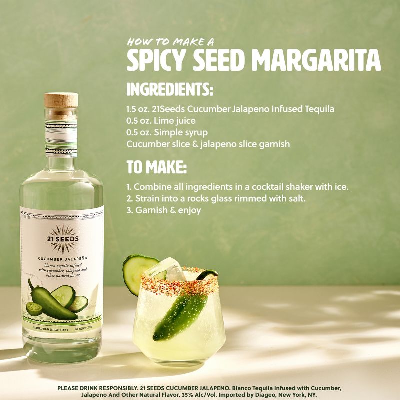 21 Seeds Cucumber Jalapeno Infused Blanco Tequila - 750ml Bottle, 3 of 9