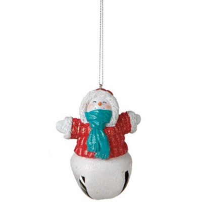 Ganz 3.5" Glittered Snowman with Coat Jingle Bell Christmas Ornament - Red/Blue