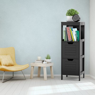 Black MDF Freestanding Cabinet with Shelves and Drawers