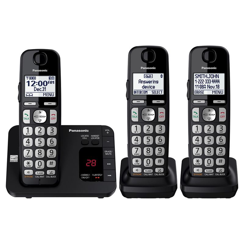 Panasonic 3 Handset Cordless Phone with Digital Answering Machine - Black (KX-TGE433B), 2 of 4