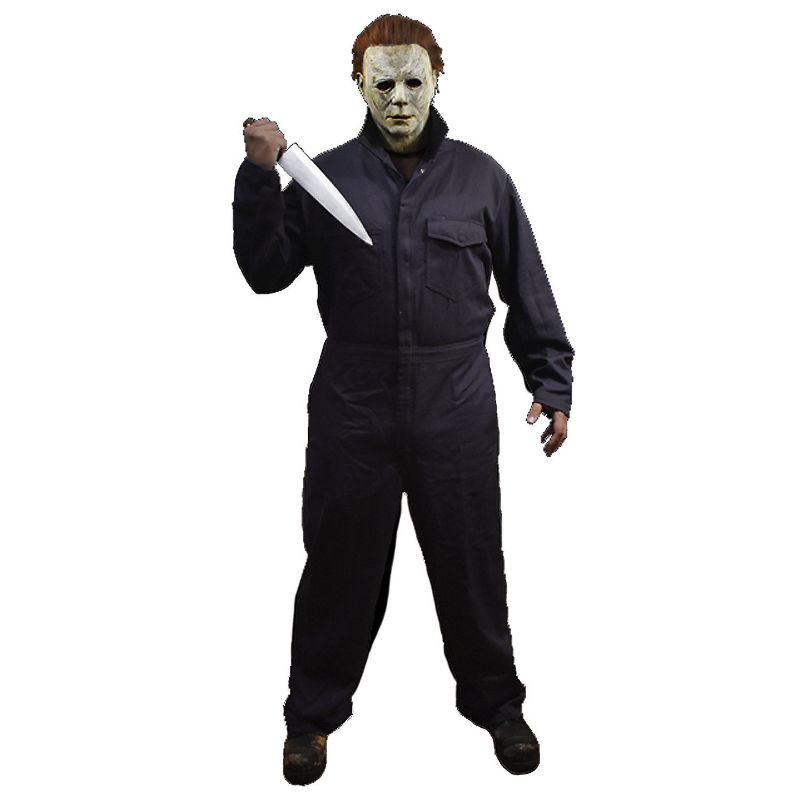 Mens Halloween Michael Myers Coveralls Costume - One Size Fits Most - Blue, 1 of 2