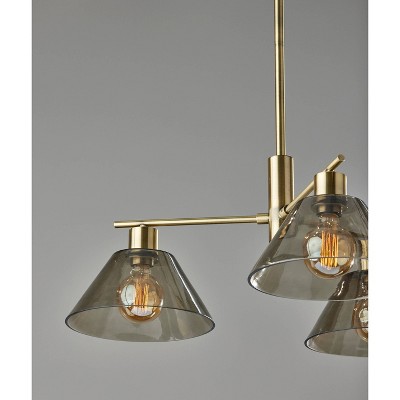 Antique Brass Zoe Adjustable 3-Light Chandelier with Smoked Glass Shades