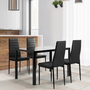 5-Piece Dining Set with Tempered Glass Table and 4 Faux Leather Chairs - 1 of 4