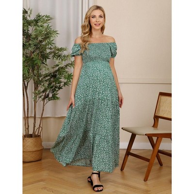 Women's Casual Off the Shoulder Smocked Tiered Dress Puff Sleeve Ruffle Maxi Dress