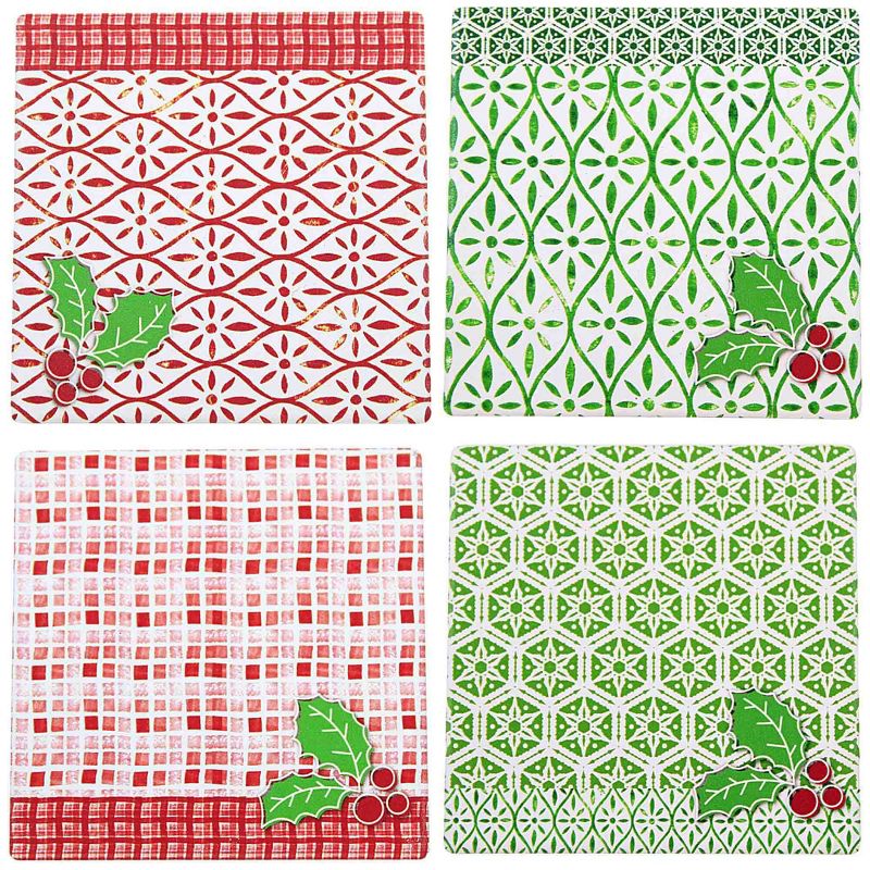 Ganz 4.0 Inch Holly Coasters Set Of 4 Red Green Coasters, 1 of 6