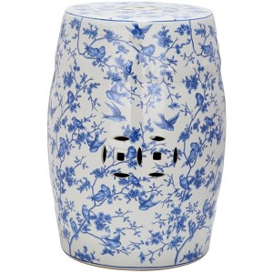 Blue Birds Garden Stool - ACS4514 - Indoor/Outdoor - Blue/White - Safavieh - 1 of 4