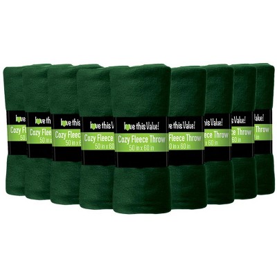 Lexi Home Fleece Throw Blankets, Dark Green - Set of 24