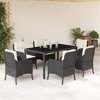 vidaXL 7 Piece Patio Dining Set - Black Poly Rattan/Garden Furniture/Outdoor Dining with Cushions & Glass Tabletop - 2 of 4