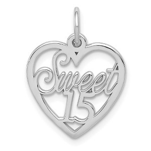 Black Bow Jewelry 14k White Gold Sweet 15 Heart Charm or Pendant, 16mm - 1 of 4