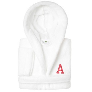 Personalized Linum Kids 100% Polyester SUPER PLUSH Double Brushed Hooded Bathrobe in Pink Bookman Font - 1 of 4