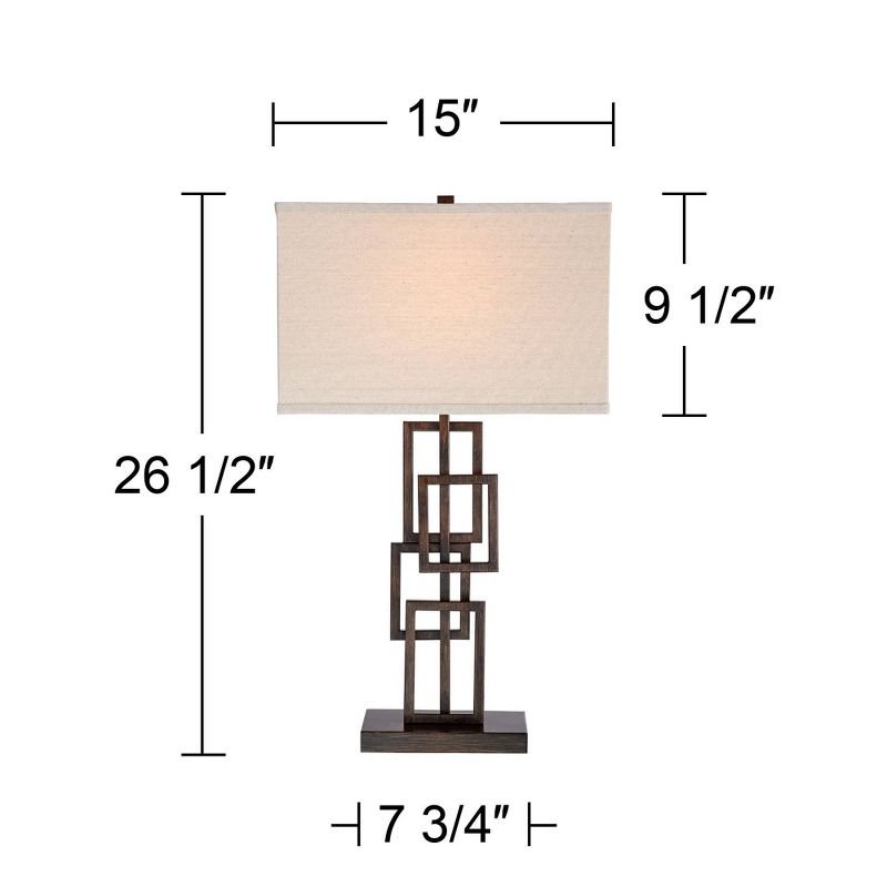 360 Lighting Kory Industrial Table Lamps 26 1/2" High Set of 2 Dark Bronze Off-White Linen Rectangular Shade for Bedroom Living Room Nightstand Office, 4 of 9