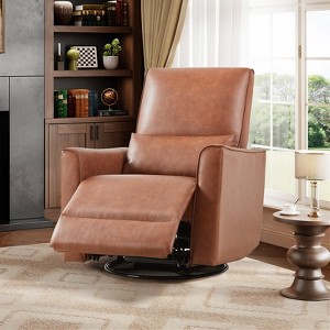 Swivel Rocking Recliner Chair, Manual Leather Recliner Glider with Lumbar Support & Padded Armrest, Comfortable Rocker Nursery Single Sofa - 1 of 4