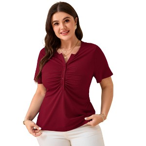 Whizmax Women Plus Size V Neck Button Blouse Short Sleeves Summer Comfy Lightweight Casual Tunic Tops - 1 of 4
