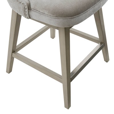 Light Grey Swivel Counter Stool with Wood Legs