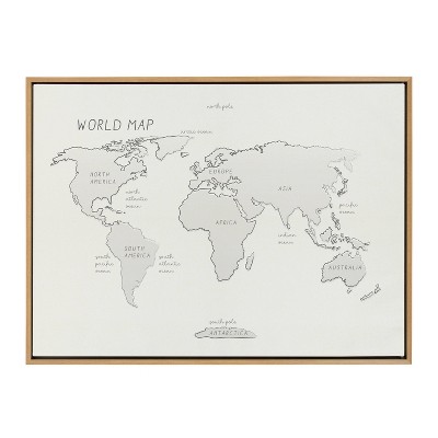 28" x 38" Sylvie World Map Sketch Framed Canvas - Kate & Laurel All Things Decor