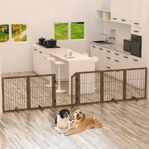 Dog Gate with Door Pet Dog Fence Barrier 6 Panels 144-inch Wide 32-inch Tall Foldable Multiple Shapes Freestanding with Support Feet Indoor Use - 1 of 4