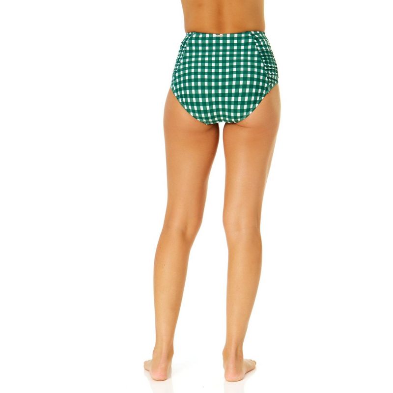 Anne Cole Women's Green Gingham Shirred High Waist Tummy Control Bikini Bottom, 4 of 5