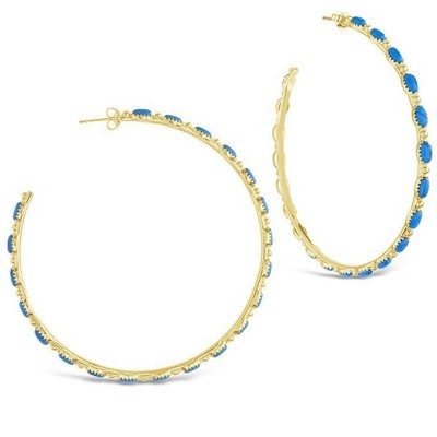 SHINE by Sterling Forever Beaded Turquoise 2.75" Hoop Earrings