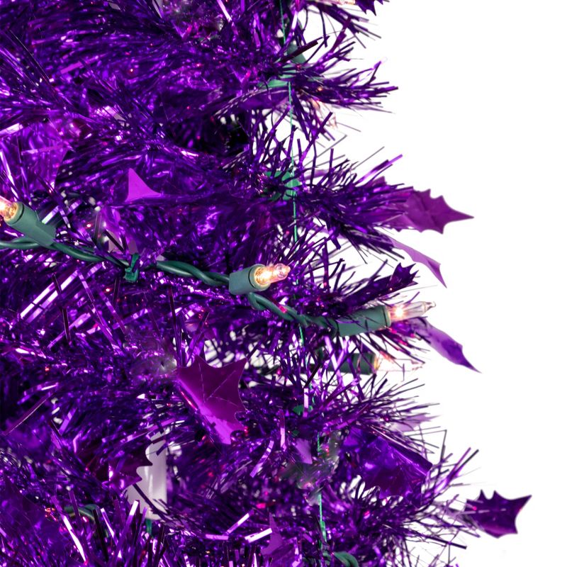 Northlight 4' Pre-Lit Purple Tinsel Pop-Up Artificial Christmas Tree, Clear Lights, 4 of 9