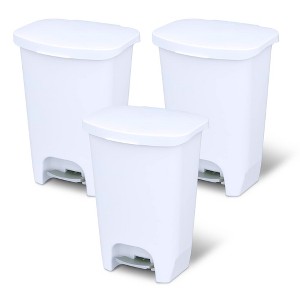 Glad Kitchen Trash Can with Lid and Garbage Bag Rings, 13 Gal, White, 3 Pack - 1 of 1