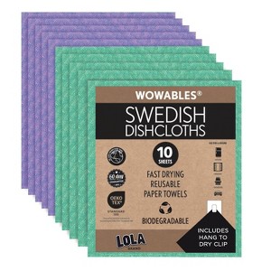 LOLA Swedish Dishcloths 10 Pk Biodegradable Reusable Paper Towels Absorbent Cellulose Kitchen Sponge Cloths Zero Waste Odor Free, Made in Germany - 1 of 4