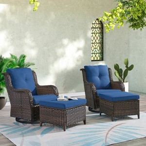 POCASSY Outdoor Swivel Glider Chairs Set of 2 with Ottomans, Patio Furniture Set with All Weather Wicker Outdoor Lounge Accent Chair for Porch Deck - 1 of 4
