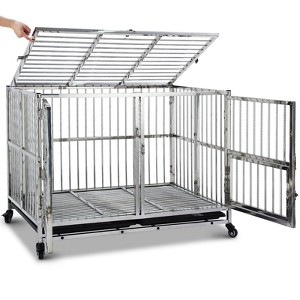 48-in Heavy Duty Dog Crate Cage Kennel with Wheels, Full Stainless Steel High Anxiety Indestructible Dog Crate - 1 of 4