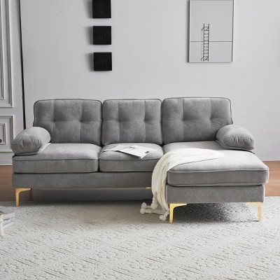 82.6'' Mid-Century Modern Velvet L-Shaped Sectional Sofa with Tufted Back and Chaise,3 Seat Couch for Living Room-Baofuwish