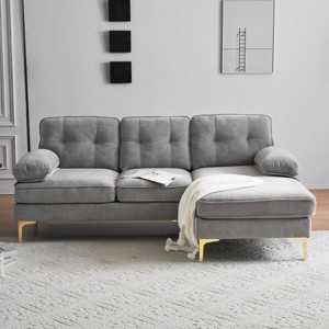 82.6'' Mid-Century Modern Velvet L-Shaped Sectional Sofa with Tufted Back and Chaise,3 Seat Couch for Living Room-Baofuwish - 1 of 4