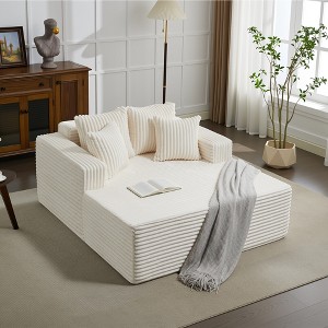 61" Oversized Chaise Lounge Indoor, Extra-Wide Boneless Corduroy Loveseat with Pillows, Armrests, Sofa Couch Reading Chairs for Living Room,Bedroom - 1 of 4