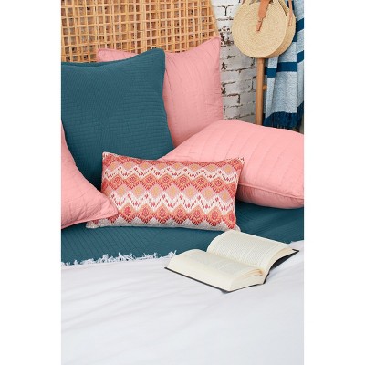 Darla Red Cotton Embroidered Ikat Lumbar Pillow