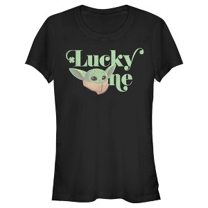 Juniors Womens Star Wars: The Mandalorian St. Patrick's Day Grogu Lucky One T-Shirt - 1 of 4