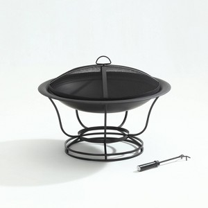 Buckner Firepit - Black - Crosley: Steel Construction, Mesh Guard, Poker & Cover Included - 1 of 4