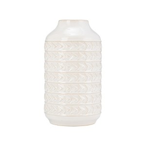 Sagebrook Home 10"Hx6" Diameter, Ceramic Aztec Vase in Ivory/Beige - Add Elegance and Charm to Your Space with this Beautiful Ceramic Vase for Floral - 1 of 4