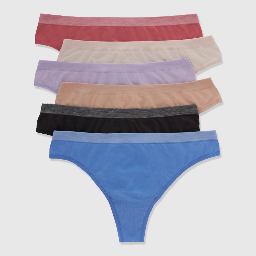 Hanes Women's 6pk Super Stretch Microfiber Comfort Flex Thong Underwear - Colors May Vary XL: Solid Knit, Midweight, Full Waistband Elastic -  88396702