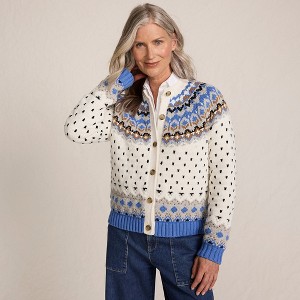 Lands' End Women's Lofty Birdseye Fair Isle Cardigan Sweater - 1 of 4