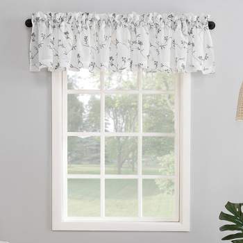 17"x50" Delia Embroidered Floral Sheer Rod Pocket Curtain Valance - No. 918
