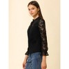 INSPIRE CHIC Women's Lace Panel Floral Work Ruffle Mock Neck Button Up Shirt - 4 of 4
