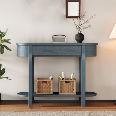 36" Console Table with Drawers, Retro Entryway Table with Open Storage Shelf, Long Sofa Couch Table, Hallway Table for Living Room Entryway