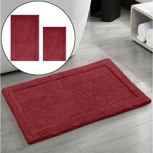 Home Mart Goods Red Solid Border Plush Soft Cozy 100% Polyester Bath Mat Set - 1 of 4