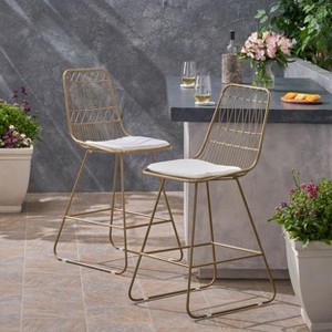 Christopher Knight Home Niez Indoor/Outdoor 26.50 Inch Iron Counter Stools with Cushions (Set of 2) - 1 of 4