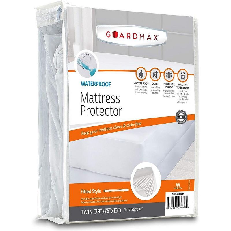Guardmax Waterproof Fitted Mattress Protector - White, 1 of 13